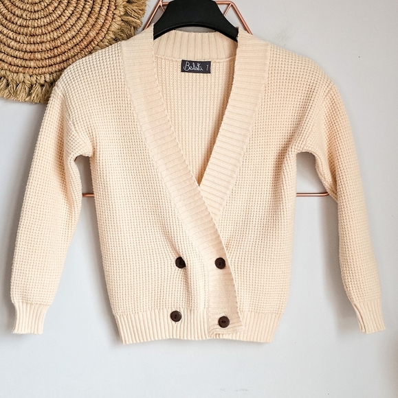 Belati Boy's Cream Chunky Rib Knit V-Neck Double Button Cardigan Size 7 Years - Picture 1 of 8